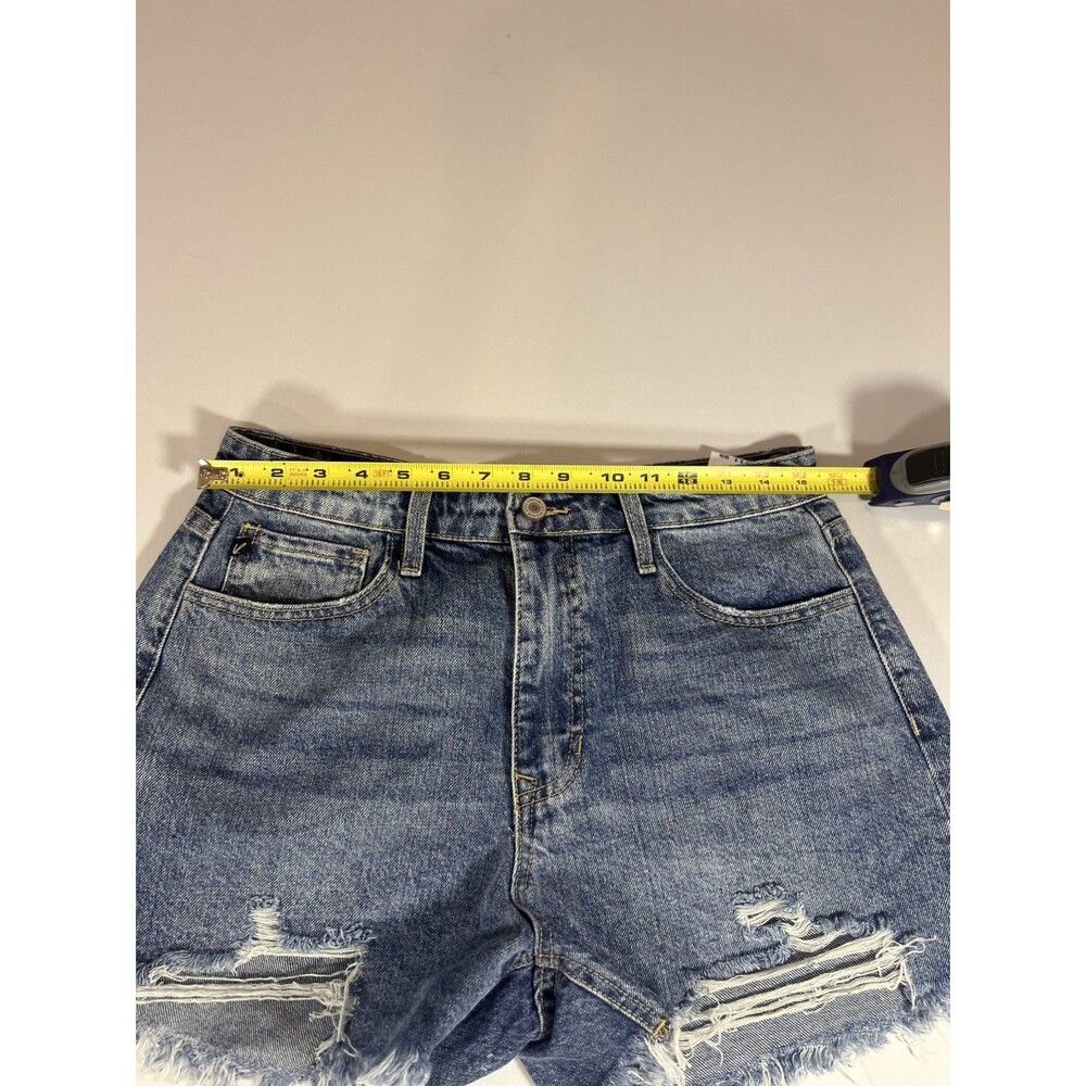 KanCan Distressed High Waisted Denim Shorts Medium Blue Wash Size 29 - Picture 7 of 13